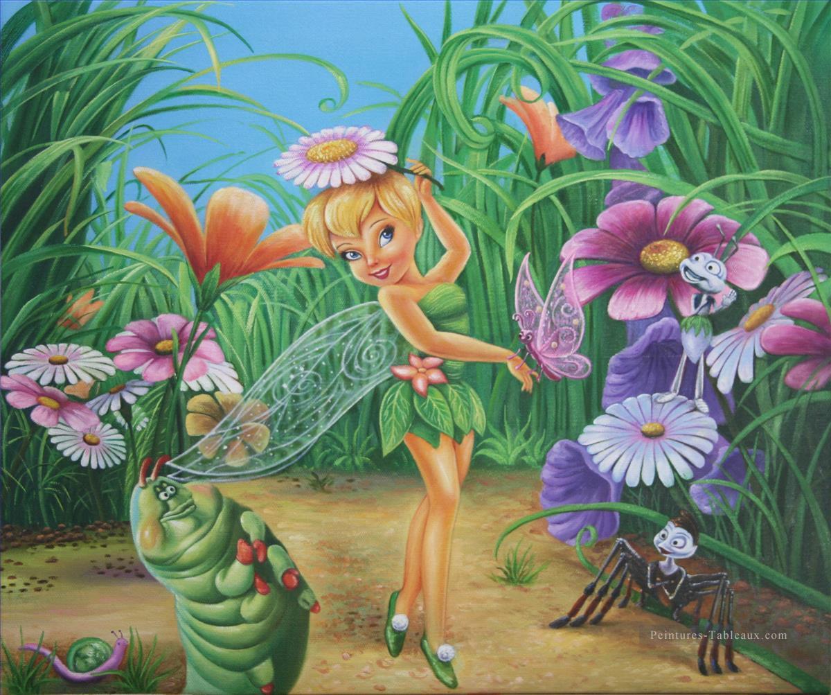 Fairy Tinkerbell et ses amis papillon fourmilier araignée Peintures à l'huile